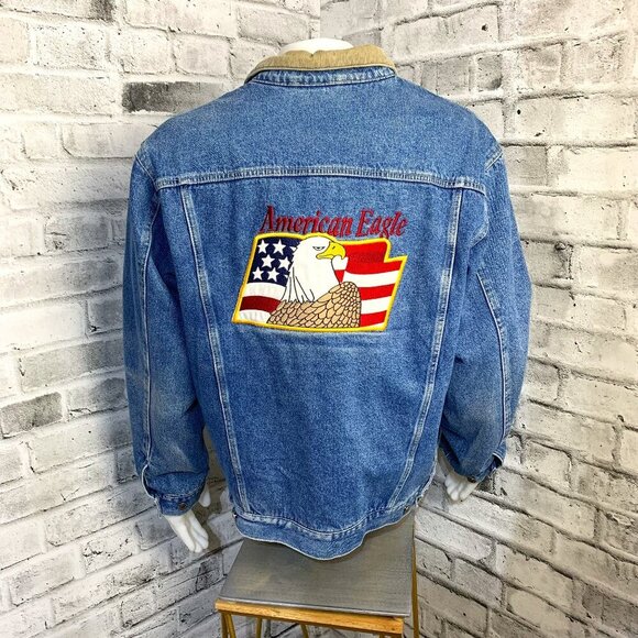 Vintage Blanket Lined Jean Jacket Firefighter Workwear USA E-One 90s Y2K